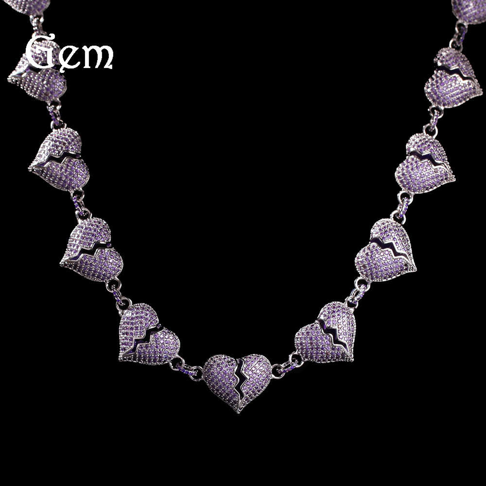 Hip hop fashion purple zircon heartbreak Necklace