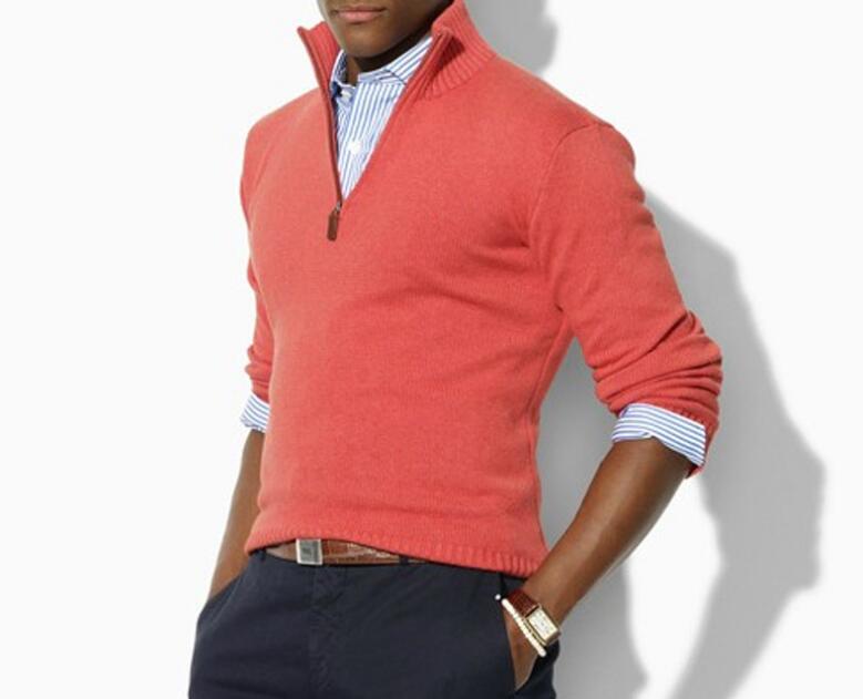 2021 new High Quality Winter Spring Men's polo small horse Stand Collar Zipper Thicken Sweater Knitwear Men's Button Flower Sweater Fashion 