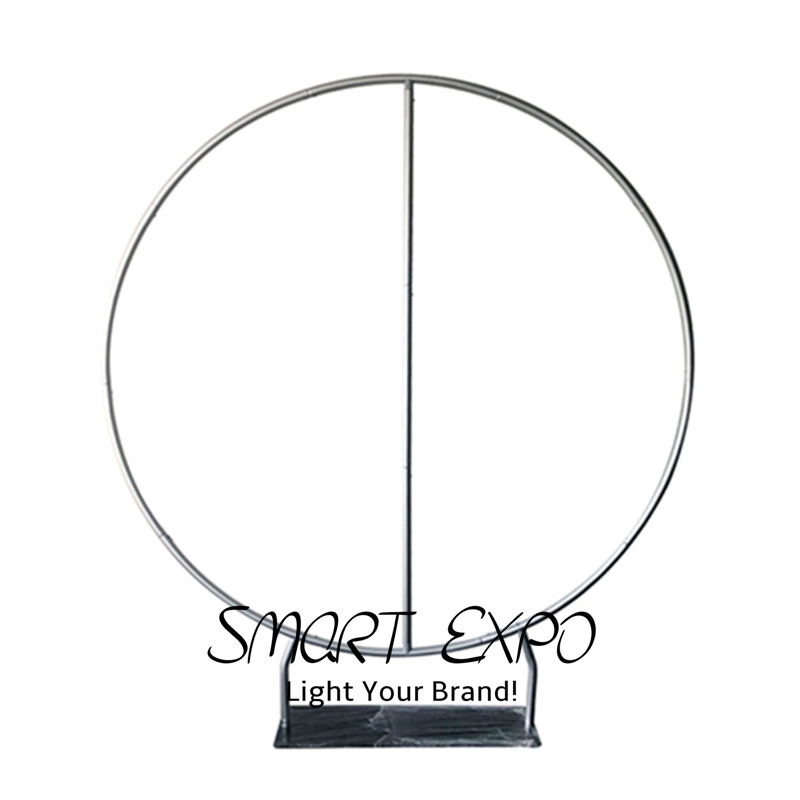 Retail Supplies Birthday Party Backdrop Event Decoration Wall Display with Circle Fabric Graphic Steel Base and Portable Carry Bag