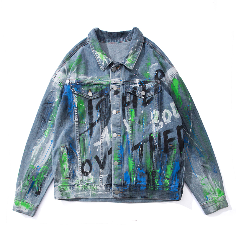 2021 New Harajuku Letter Painted Oversize Jeans for Men and Women Lapel Retro Loose Casual Denim Jacekt Windbreaker Streetwear Jean Coat Jak, Blue
2021 New Harajuku Letter Painted Oversize Jeans for Men and Women Lapel Retro Loose Casual Denim Jacekt Windbreaker Streetwear Jean Coat Jak, Blue