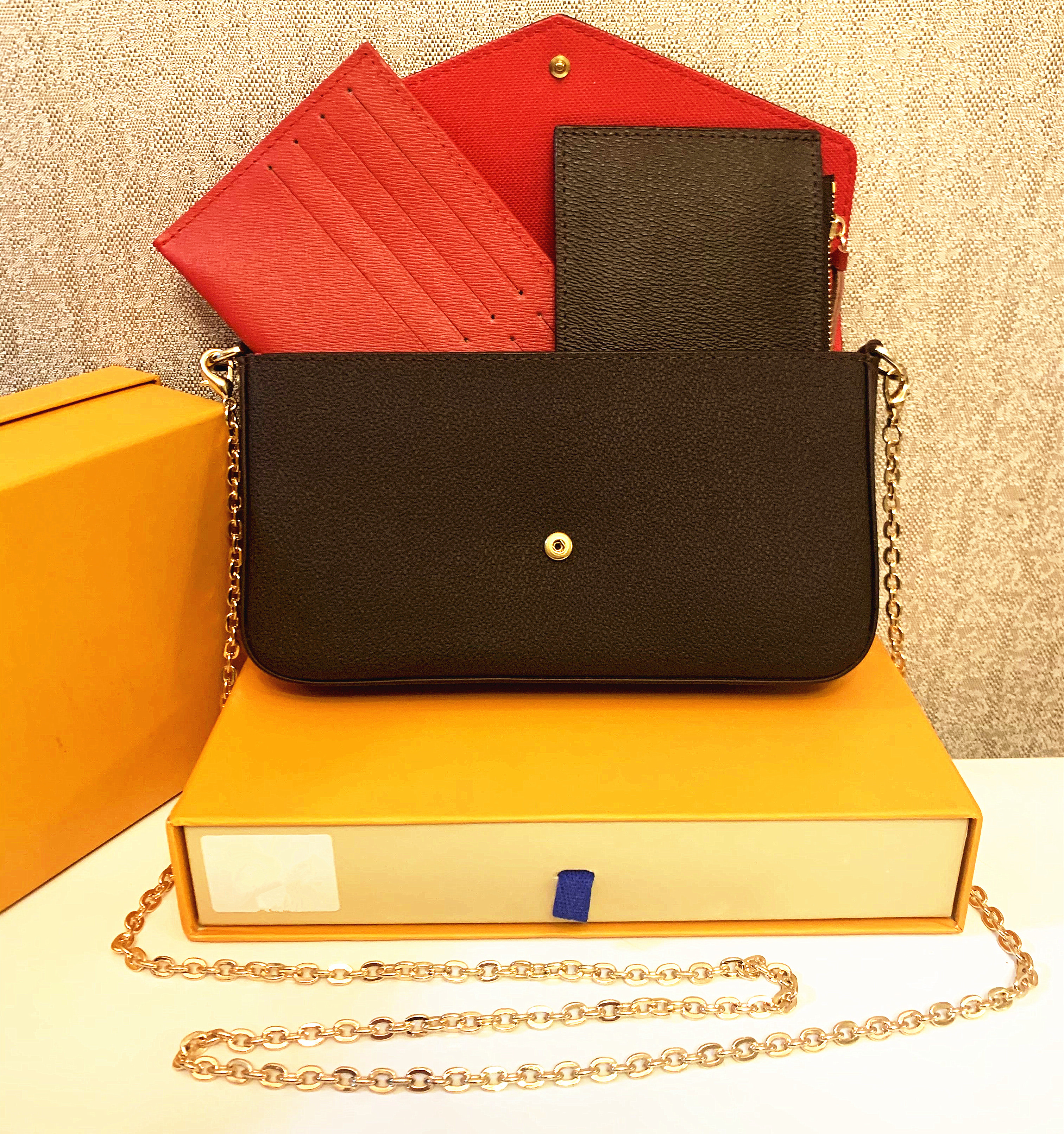 2020 with box vintage designer hobo women shoulder bag silver chain bag Tote clutchbag handbag POCHETTE FELICIE with removable chain M61276, Brown flower - red
2020 with box vintage designer hobo women shoulder bag silver chain bag Tote clutchbag handbag POCHETTE FELICIE with removable chain M61276, Brown flower - red