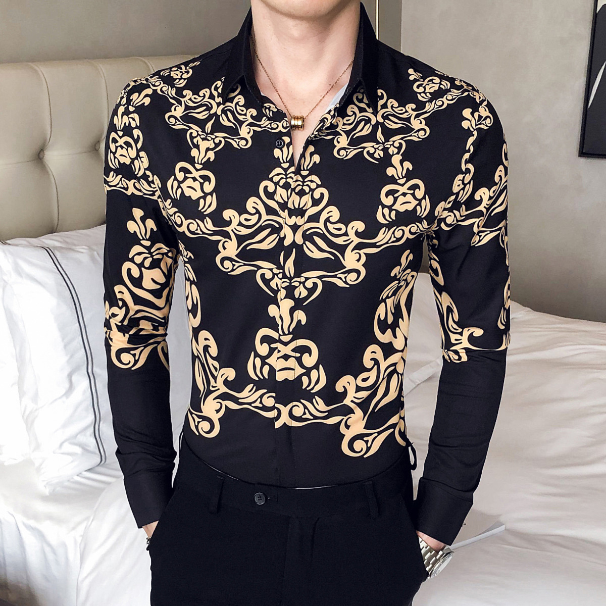 2021 New Camisa Masculina Night Club Party Floral Print Men Long Sleeve Casual Baroque Slim Fit Shirt Black White Fnkn
2021 New Camisa Masculina Night Club Party Floral Print Men Long Sleeve Casual Baroque Slim Fit Shirt Black White Fnkn
