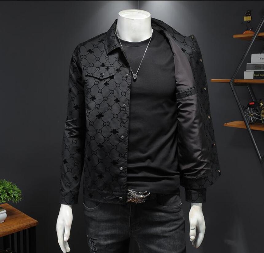 autumn new men039s jacket Korean slim fit Lapel print European Station Youth jacket trendy men039s jacket