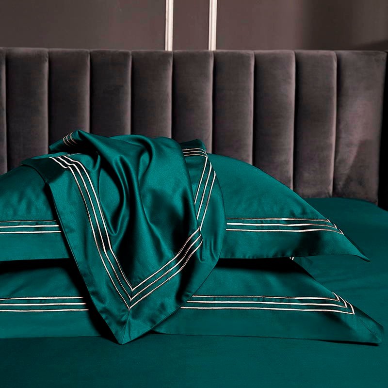 Embroidered Deep Green Blue Duvet Cover Set Premium Soft Egyptian Cotton Bedding set QueenKing size 4Pcs 1BedSheet 2Pillowcases C2044548