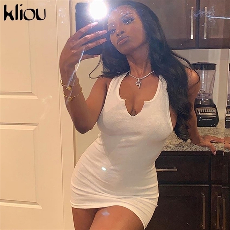Kliou Cotton Sleeveless V-Neck Women Dress Elastic Fitness Fashion Solid White Skinny Bodycon Mini Dresses Streetwear Outfits 220311
Kliou Cotton Sleeveless V-Neck Women Dress Elastic Fitness Fashion Solid White Skinny Bodycon Mini Dresses Streetwear Outfits 220311