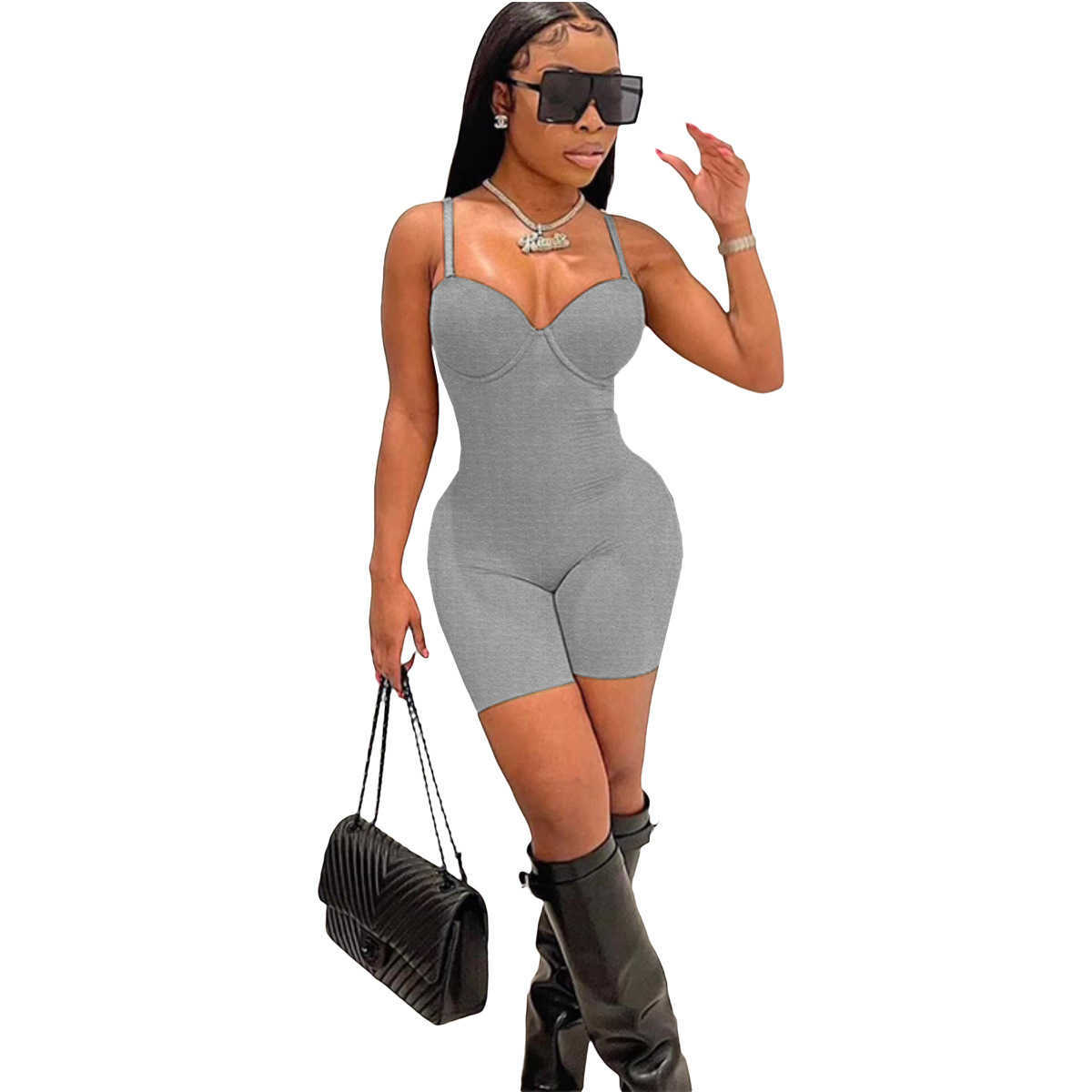 Women jumpsuits Clothes 2023 summer wear new sexy low chest suspender high waist slim fit bag hip conjoined shorts
