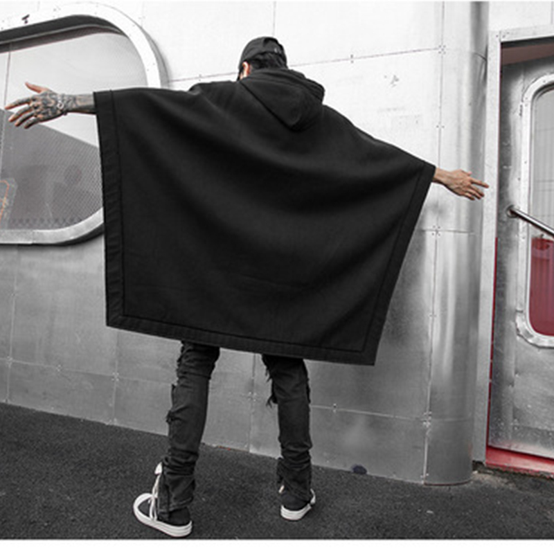Autumn and winter men's loose Bat Cape National Dark midlong fashion casual windbreaker hoodie jacket 201020