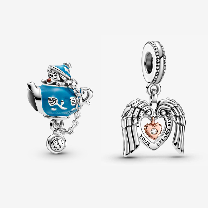 925 Sterling Silver Charms For Women DIY Fit Pandora Bracelet Angel Wings Non-birthday Party Teapot Beads Logo Design Lady Gift With Box