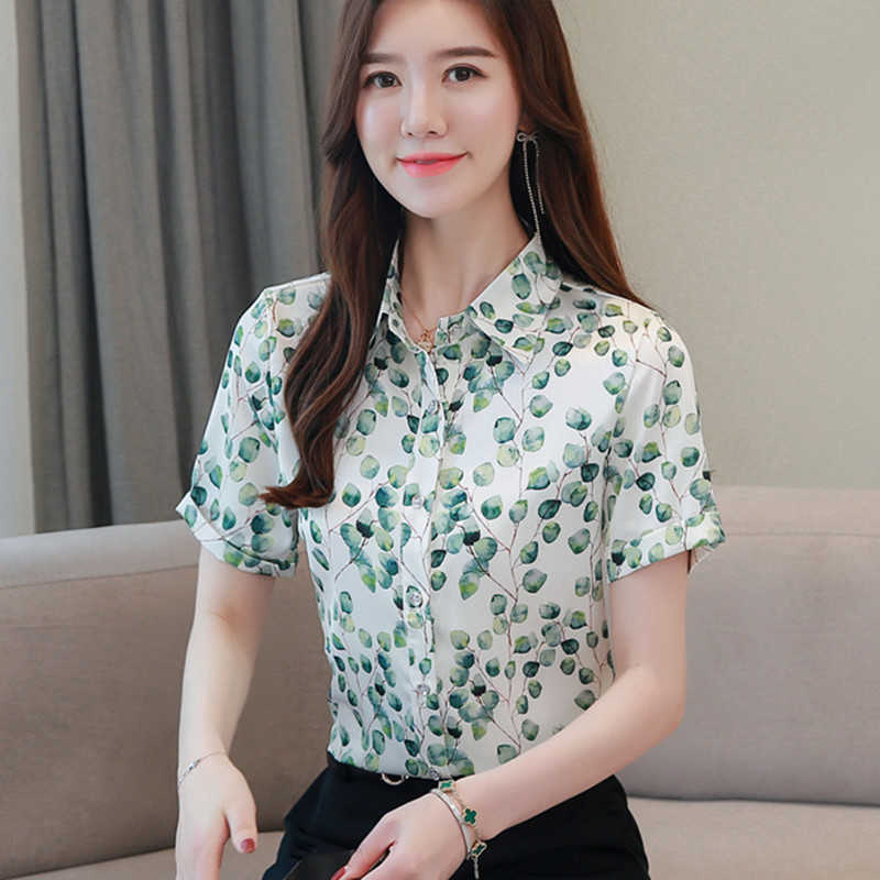 Korean Silk Women Shirts Satin Blouse Office Lady Print Shirt Tops Plus Size Blouses Blusas Mujer De Moda 210531