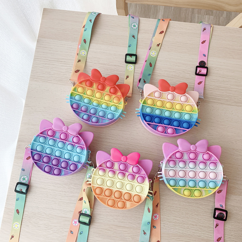 Cat Bag Pop It Fidget Stress Release Toy Simple Dimple Anti-Stress Coin Purse Push Bubble Squeeze Messenger Bag for Girls Gift