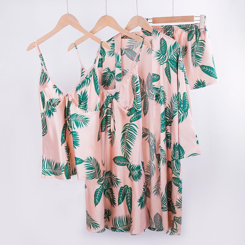 Women' Sleepwear 4PCS Women Print Leaves Robe Set V-Neck Lace Nightdress Kimono Bathrobe Gown Sexy Rayon Lingerie Home Dress Sleepshirt Nig, Color 1
Women' Sleepwear 4PCS Women Print Leaves Robe Set V-Neck Lace Nightdress Kimono Bathrobe Gown Sexy Rayon Lingerie Home Dress Sleepshirt Nig, Color 1
