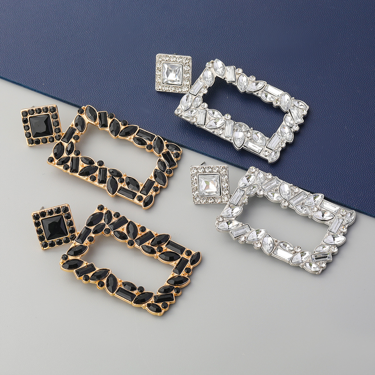 Geometric Rhinestone Drop Earrings for Women Oversize Rectangle Dangles Fashion Design Street Party Statement Earring Gifts Bling Iced Out Jewelry Acc