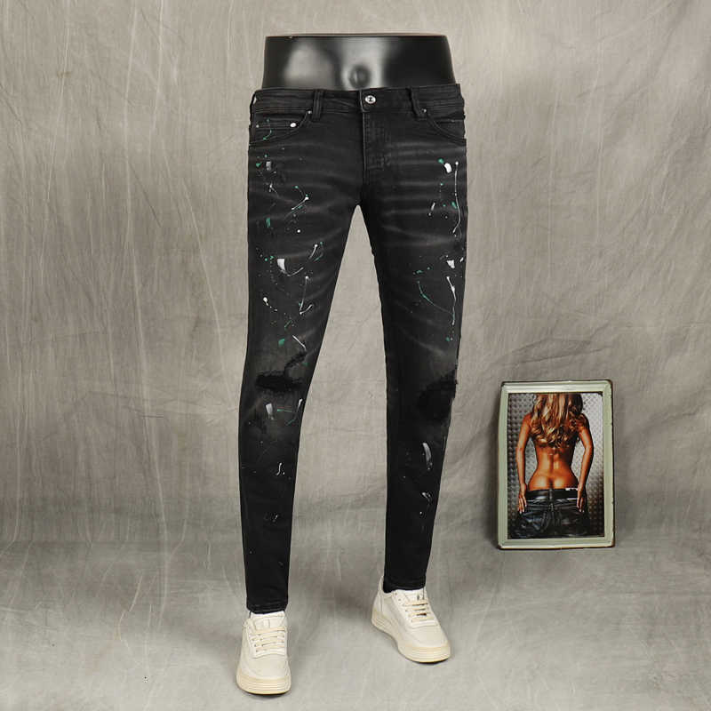 Fashion Streetwear Men Jeans Black Elastic Slim Fit Painted Designer Ripped Denim Punk Pants High Quality Hip Hop Trousers
Fashion Streetwear Men Jeans Black Elastic Slim Fit Painted Designer Ripped Denim Punk Pants High Quality Hip Hop Trousers