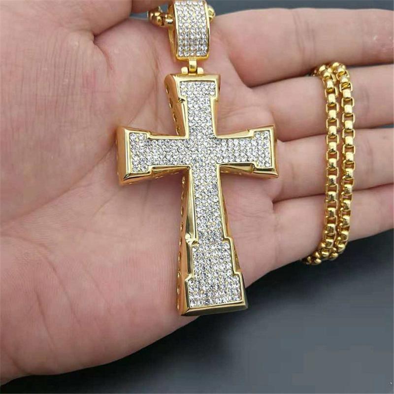 Pendant Necklaces Men's Necklace Iced Out Rhinestones Big Cross For Men Gold Color Stainless Steel Chain Hip Hop Jewelry
Pendant Necklaces Men's Necklace Iced Out Rhinestones Big Cross For Men Gold Color Stainless Steel Chain Hip Hop Jewelry