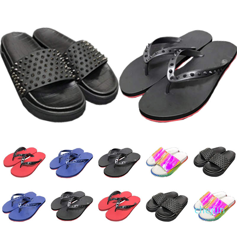 Designer- Slippers Men Rivets Shoes Red Bottom Flat Slides Scuffs Slipper Mens Leather Flip Flops Pool Fun Summer Beach Sandals, #0701
Designer- Slippers Men Rivets Shoes Red Bottom Flat Slides Scuffs Slipper Mens Leather Flip Flops Pool Fun Summer Beach Sandals, #0701