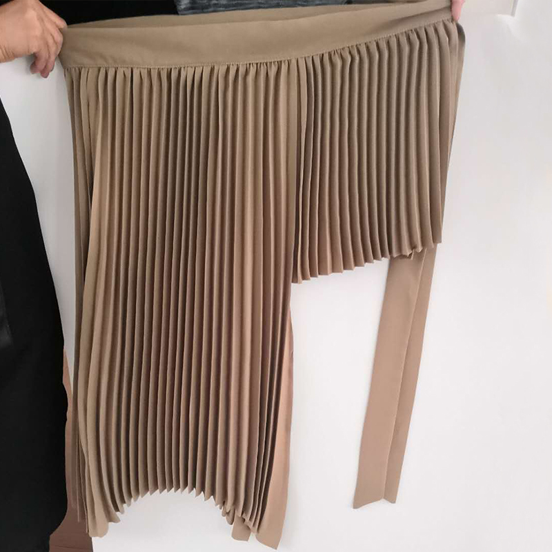 Spring Irregular Sashes Mid Calf Women Pleated Skirt Khaki Pleated Skirt Vintage High Waist Casual Skirts Female Faldas 210306