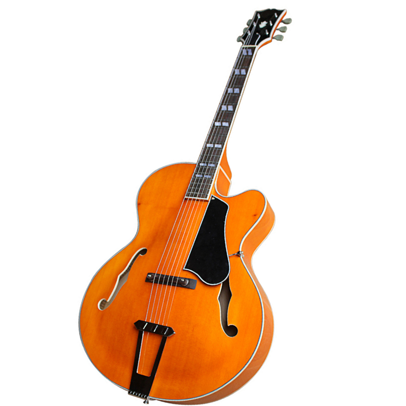 Double f holes Semi-hollow Yellow body Guitar with Chrome hardware,Black Pickguard,can be customized
Double f holes Semi-hollow Yellow body Guitar with Chrome hardware,Black Pickguard,can be customized