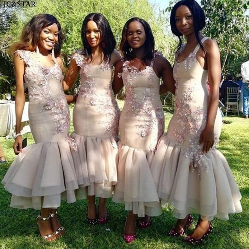 Bridesmaid Dress Vestido Para Casamento Convidada Satin Organza 3D Flower Champagne Sexy Mermaid African Ankle Length 
Bridesmaid Dress Vestido Para Casamento Convidada Satin Organza 3D Flower Champagne Sexy Mermaid African Ankle Length