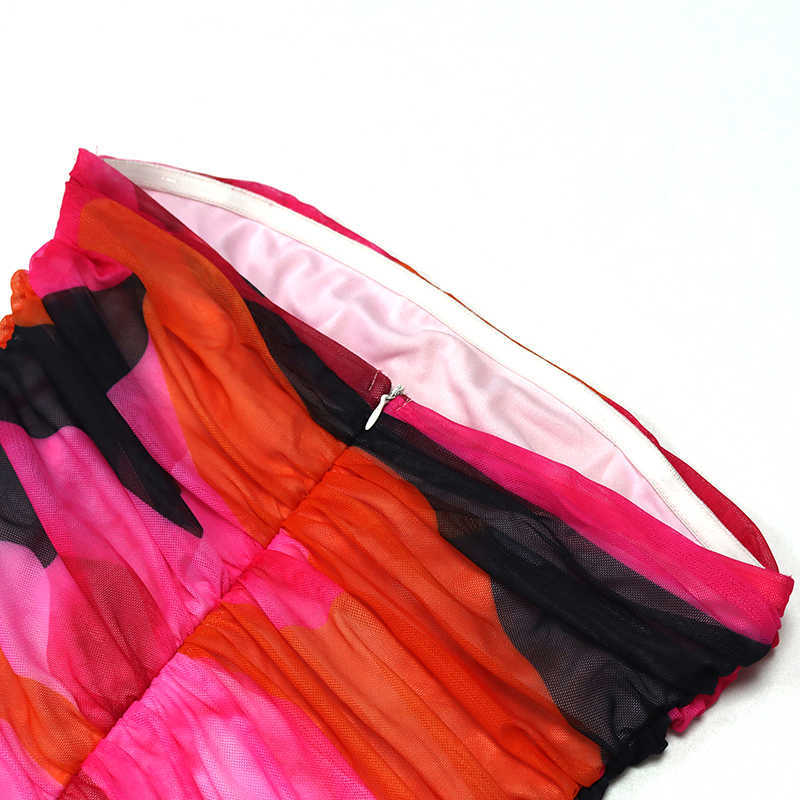 Colysmo Print Mesh Dress Women Sexy Off Shoulder Ruched Bodycon es Summer Slim Fit Beach Club Wear Party Midi 210527