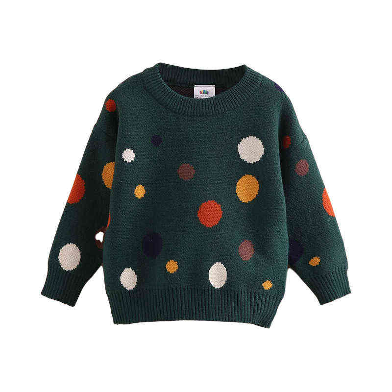 Autumn Spring 2 3 4 6-10 Years Kids Children'S Clothing O-Neck Colorful Dot Knitted Pullover Winter Sweater For Baby Girls 211104