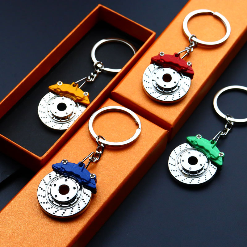 Mixed Colors Piston Turbo Brake Keychain Wheel Caliper Metal Keyfob Sleeve Bearing Spinning Auto Holder Car Engine Keyring