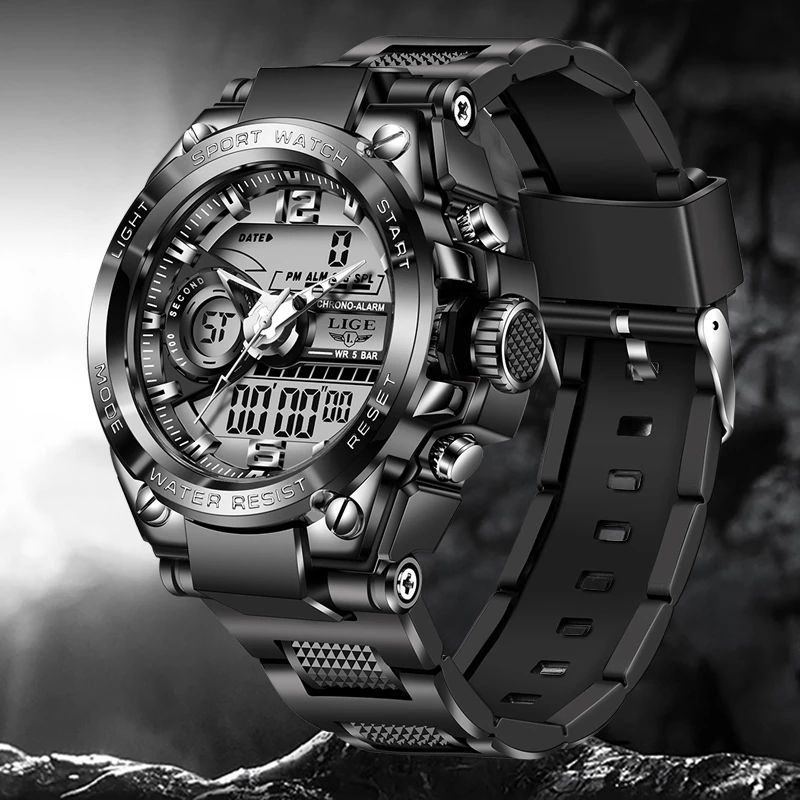 LIGE Men Military Watch Top Brand 50m Waterproof Wristwatch LED Alarm Clock Sport Watch Male relogios masculino Sport Watch Meng, Full black
LIGE Men Military Watch Top Brand 50m Waterproof Wristwatch LED Alarm Clock Sport Watch Male relogios masculino Sport Watch Meng, Full black