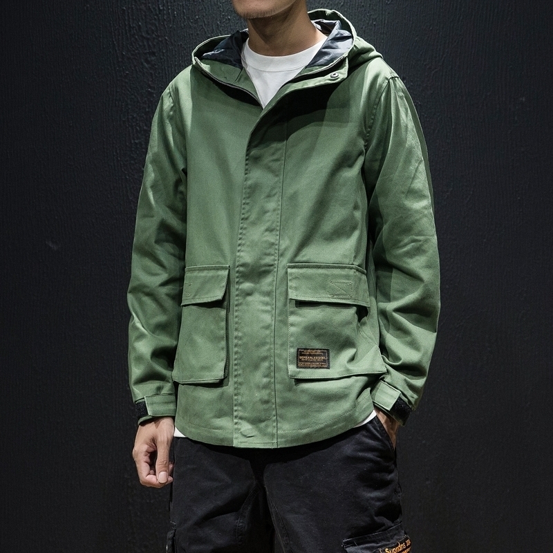 Japan Style Autumn New Loose Jackets Men Plus Size Casual Hooded Windbreaker Jacket Long Sleeve Multi Pockets Men Coats 5XLM T200502