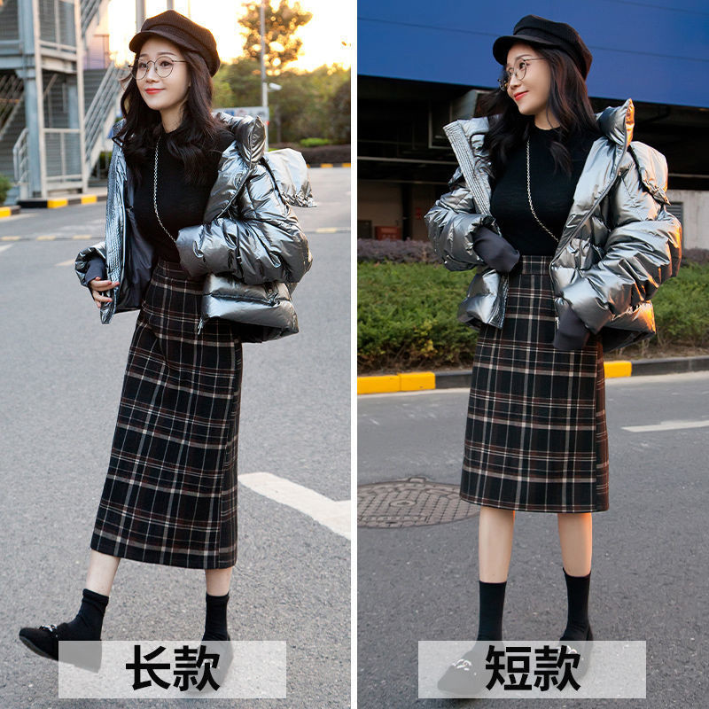 Plus Size High Waist Midi Long Wool Plaid Skirt For Women Winter Warm Wool Elegant Office Lady Vintage Skirt Autumn Maxi Skirts 210309