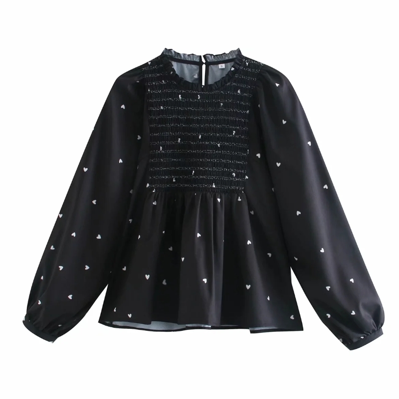 Women Chic Printing Splicing Shirt Casual Femme Lantern Sleeve Blouse Lady Loose Tops Blusas S8135 210225