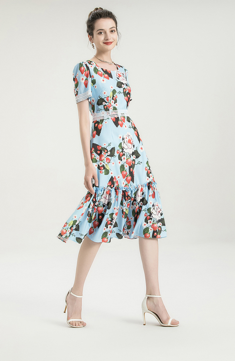 Women's Runway Dresses Square Neckline Short Sleeves Printed Embroidery Patchwork Elegant Autumn Dress