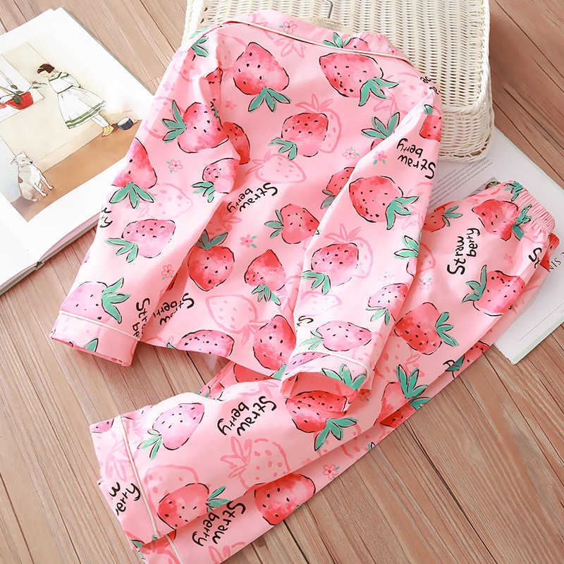 Autumn Spring Long Sleeve Cotton Sleepwear Suit 2pcs Children Clothing Pijamas Tops+Pants Kids Baby Girls Pajamas Sets 210529
