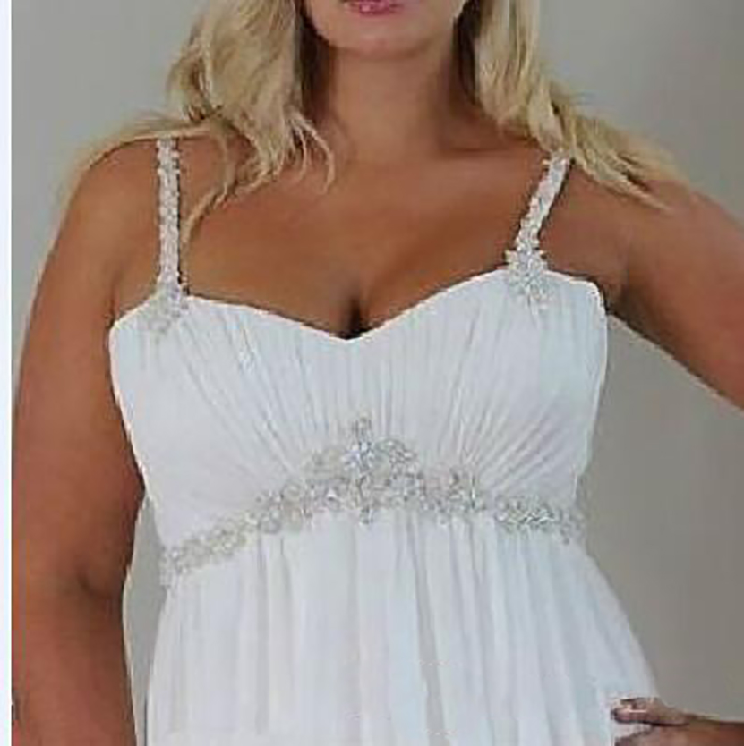 Plus Size Casual Beach Wedding Dresses 2021 Spaghetti Straps Beaded Chiffon Floor Length Empire Waist Elegant Bridal Gownse