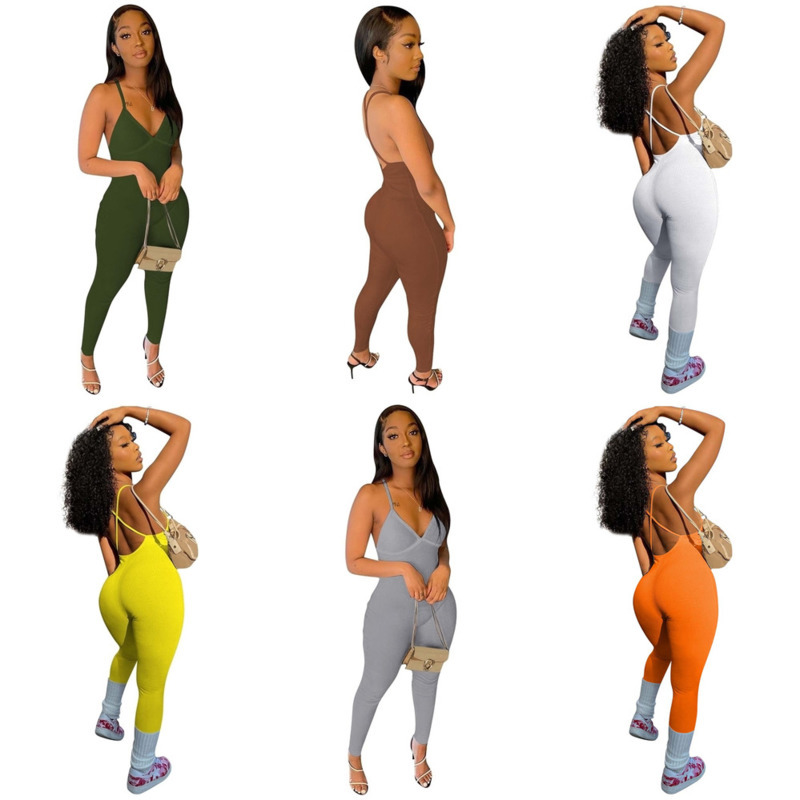 Sexy Womens Spring And Summer Jumpsuits New Rib Suspender Backless Rompers Sleeveless Leggings One Piece Bodysuit, White 
Sexy Womens Spring And Summer Jumpsuits New Rib Suspender Backless Rompers Sleeveless Leggings One Piece Bodysuit, White