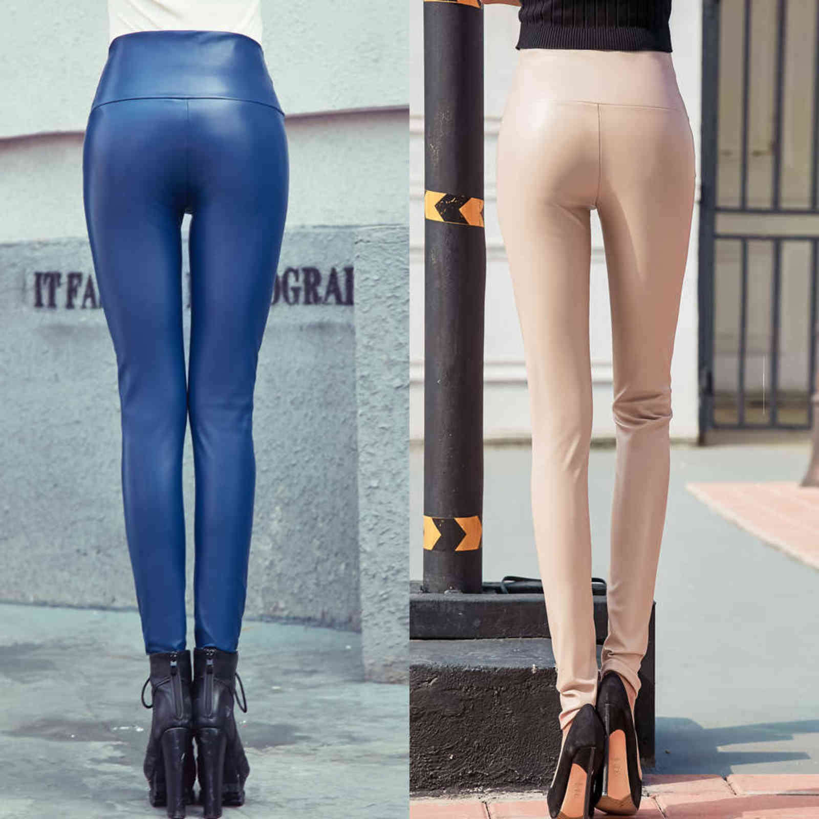 Y2K Elastic Stretch Faux Leather Autumn Winter Pencil Pants Women Velvet PU Female Sexy Skinny Tight Trouser 7172 211115
