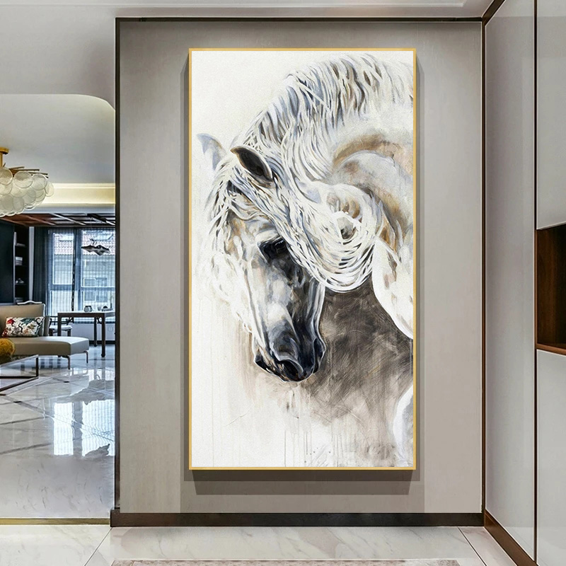 White Horse Oil Painting On Canvas Prints Animal Pictures Wall Art For Living Room Modern Home Decor Golden Cuadros No Frame