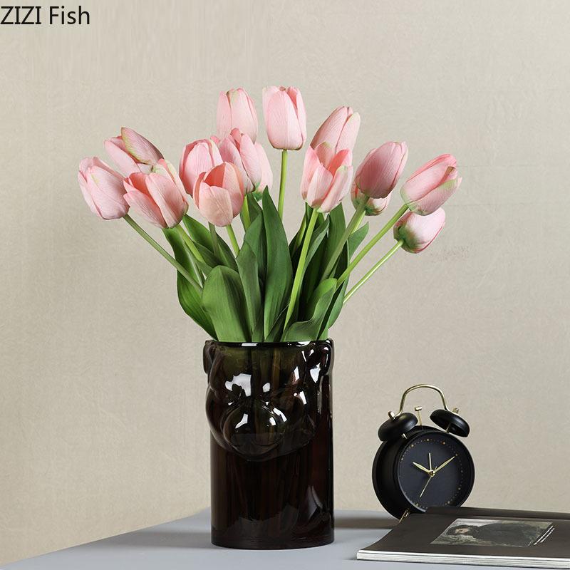 Vases Transparent Glass Otter Bear Head Statue Desk Decor Ornaments Flower Insert Painted Glazed Vase Home Decoration Modern3144217