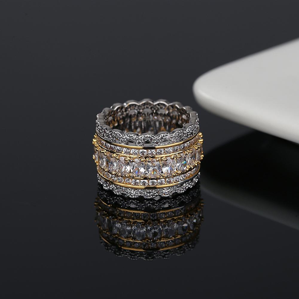New Fashion Rows Solitaire Finger Ring Copper charm Real Gold Plated Cubic cubic zirconia Two Tone Iced Out Fashion hip hop miami street rapper jewelr
