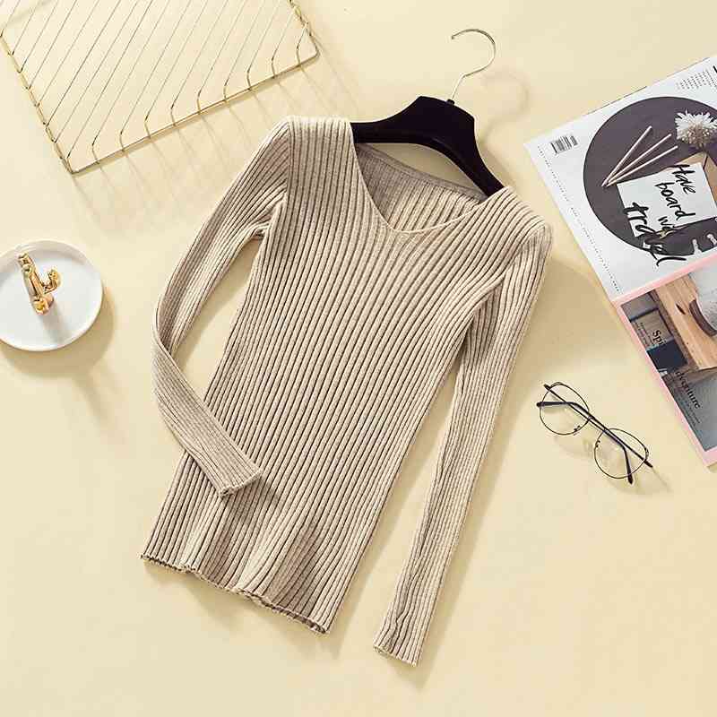 Pullover Knit Sweater Women Winter Clothes Women Jumper V Neck Soft Rib Knitted Winter Tops Knitwear Pull Femme Sweaters 210810wtt