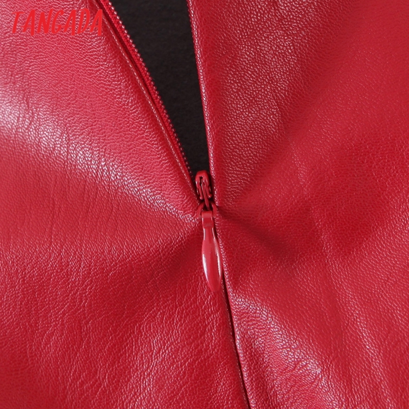 Tangada Autumn Winter Women Red Faux Leather Skirts Faldas Mujer Zipper Female Mini Skirt 8H18 210309