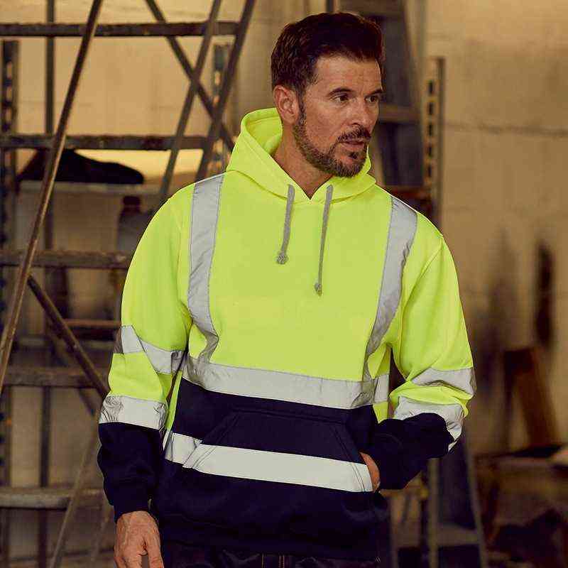 Hoodies Male Reflective Sportswear Men's Jacket Road Work High Visibility Pullover Long Sleeve Tops Coat Clothes Streetwear 211110