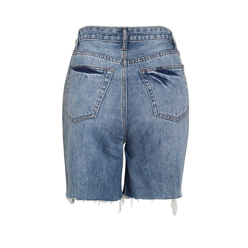 TWOTWINSTYLE Patchwork Cross Strap Denim Women's Shorts High Waist Hole Tassel Streetwear Female Summer Fashion 210714