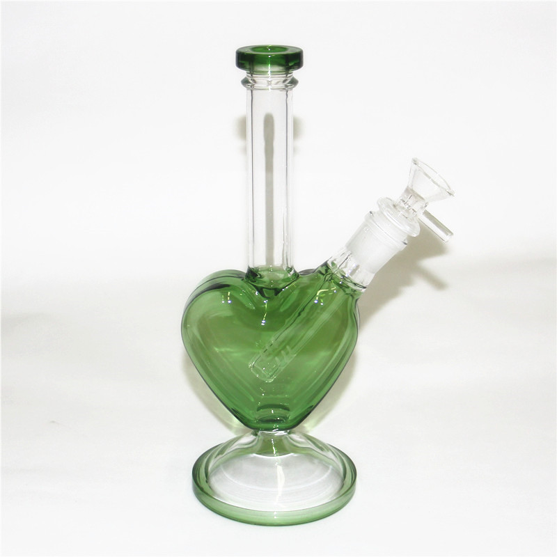 9 inch heart shape glass hookah bong pink dab oil rig bubbler tall thick beaker mini smoking water pipe with 14mm bowl