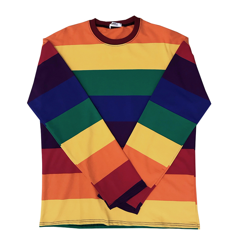 Neploe Plus Size Causal Cotton T Shirt Women Striped T-shirt Rainbow Shirt Female Harajuku Loose Top Shirts Punk Style Top 56318 210302
