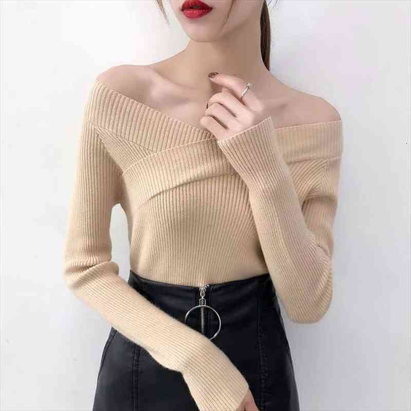 women slim off-the-shoulder knitted womens sweater bottoming shirt girl winter long sleeve pullovers sweaters korean clothes, White;black
women slim off-the-shoulder knitted womens sweater bottoming shirt girl winter long sleeve pullovers sweaters korean clothes, White;black