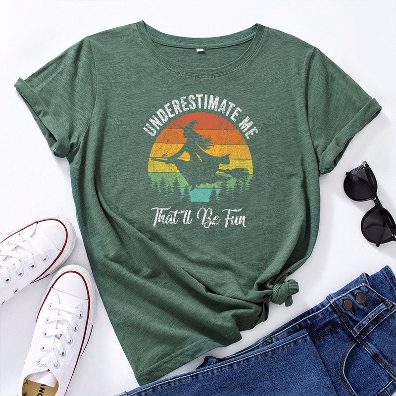 Summer Women's T Shirt Cotton Halloween Witch Print Plus Size 5XL O-Neck Short Sleeve Oversized Fashion Casual Tee Shirts Tops 210302