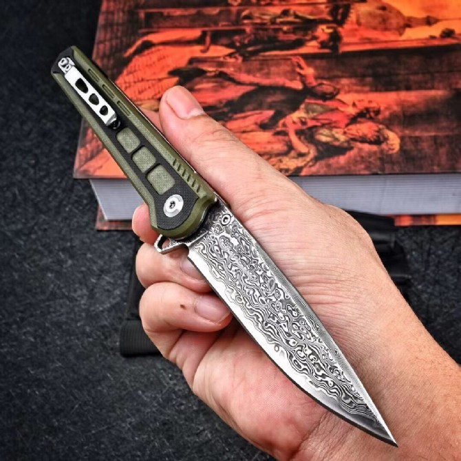Green Hak Pocket Folding Knife M390/VG10 Damascus Blade G10 Handle Camping Hunting EDC Survival Tool Tactical Knives Xmas Gift a3931