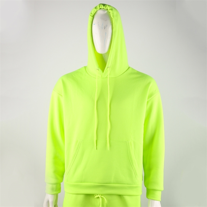 New Tracksuit for Men 2 Sets Fashion Hooded Pants Men's Sportswear Hoodie Spring and Autumn Neon Green Mens Hoodies Sweatpants 201210