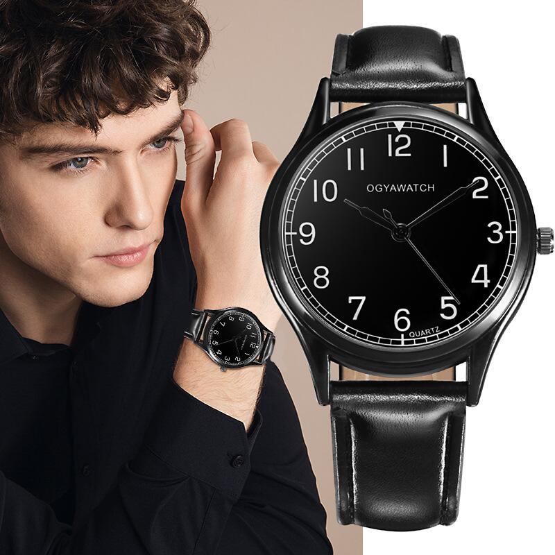 Wristwatches Men's Watch Relogio Masculino Leather Belt Fashion Quartz Men Business Male Clock Reloj Hombre Drop, Bronze