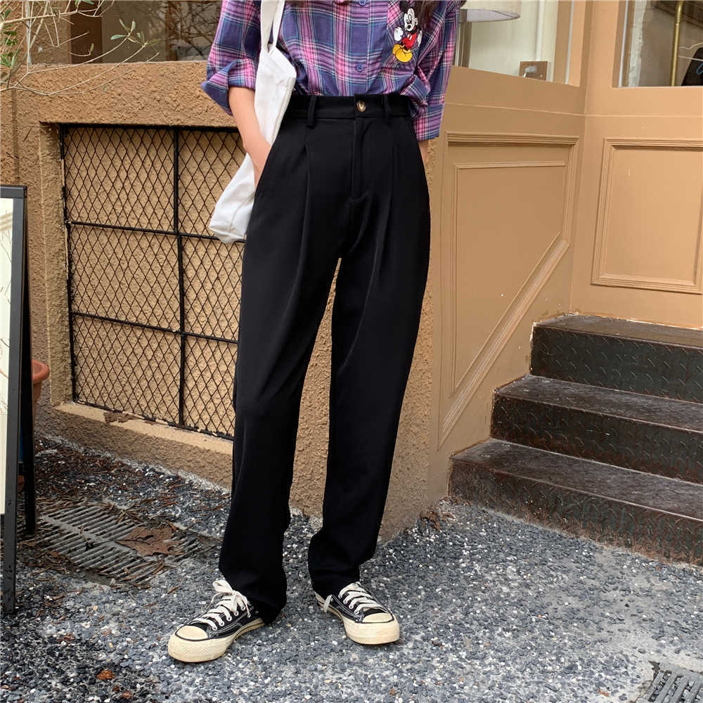 HziriP Elegant Formal High Waist Harem Straight Pants Women Bottom Autumn OL Solid Fashion Loose Suit Trousers Female 211006