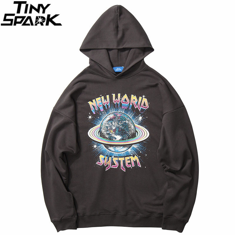Hip Hop Streetwear Hoodies Sweatshirt World Print Men Harajuku Pullover Hoodie Cotton Autumn Loose Sweat Shirt Black 201127